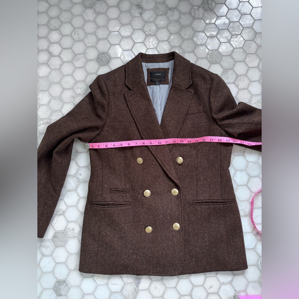 J.Crew Brown Herringbone Double Breasted BristolWool Blazer Women’s Size 10 NWOT - Picture 8 of 14